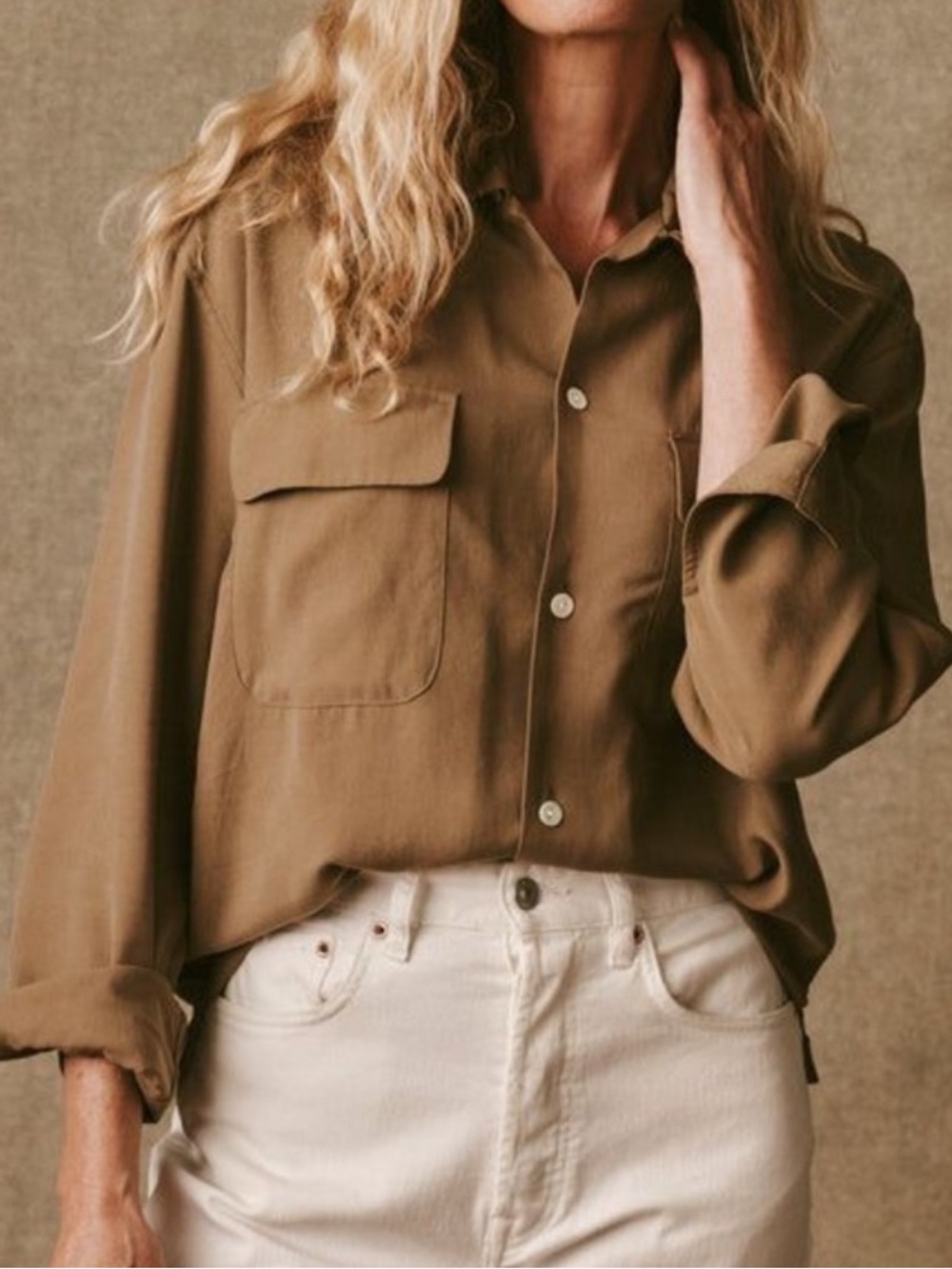 Buck Mason NWT Silken Twill Studio Shirt Bronze Brown Large Button Down Blouse